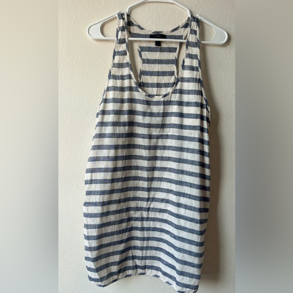 J. Crew white and gray striped long tank top.